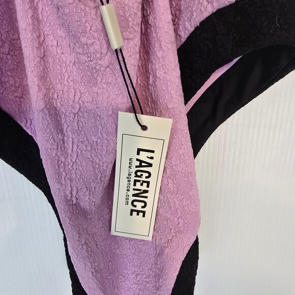 L'Agence Lisa Plunge Colorblock One Piece Swimsuit Light Violet Black Gold NEW - Picture 6 of 11